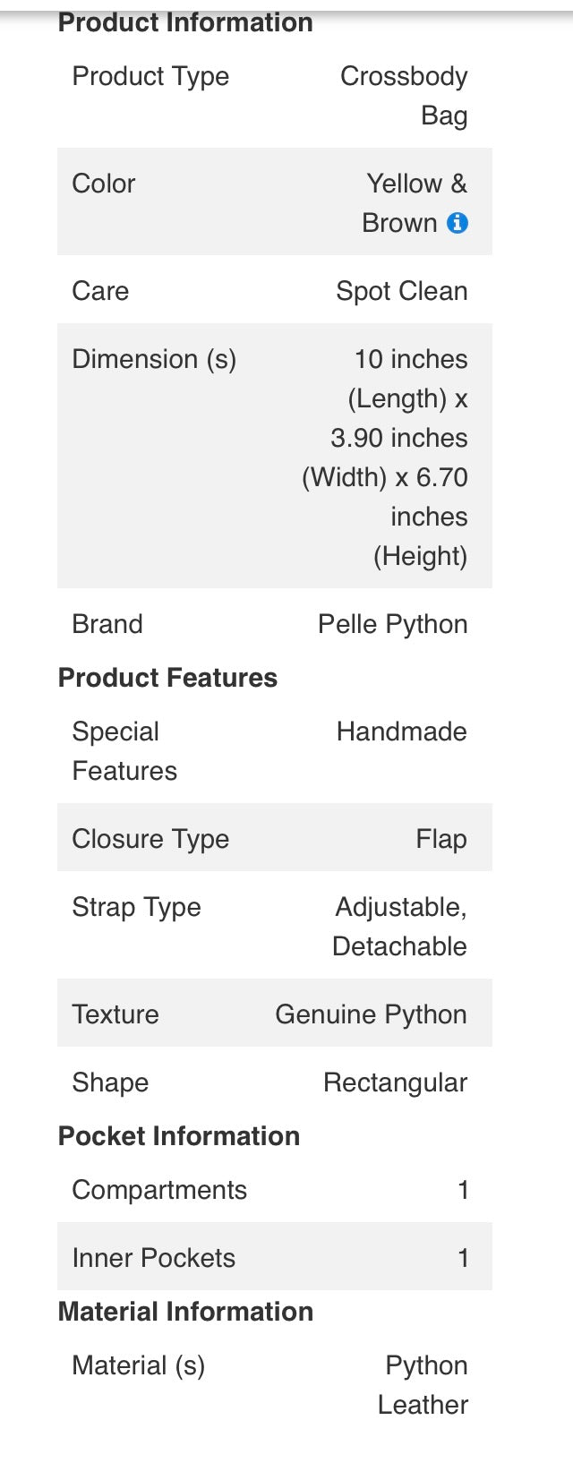 Pelle Collection Genuine Python Leather Handbag