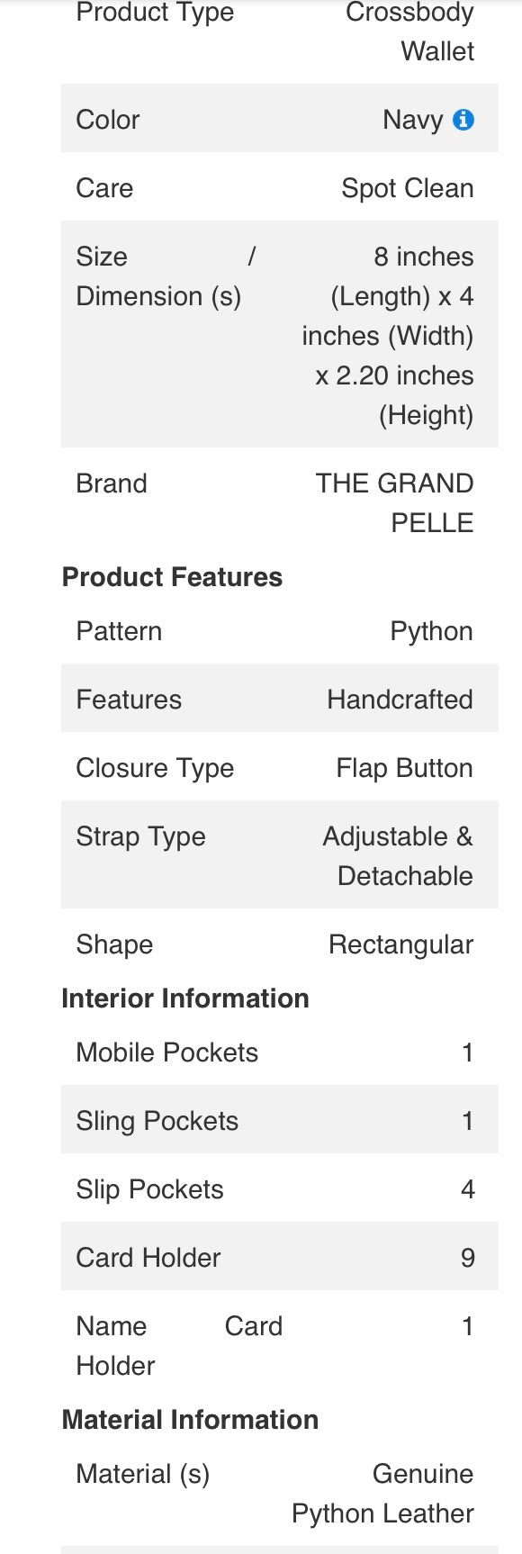 Grand Pelle Genuine Python Crossbody Wallet