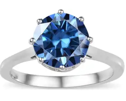 Blue Moissanite Engagement Style Ring