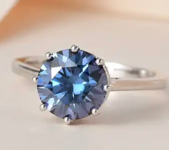 Blue Moissanite Engagement Style Ring