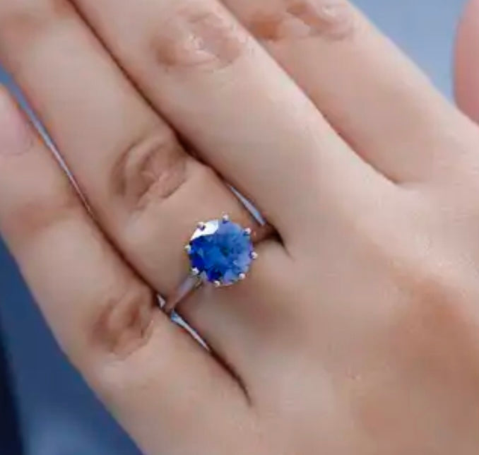 Blue Moissanite Engagement Style Ring