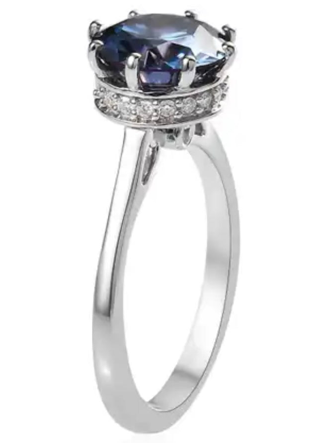 Blue Moissanite Engagement Style Ring