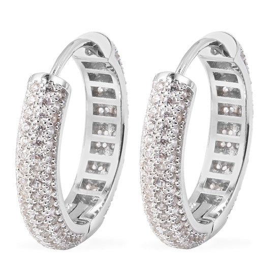 Natural White Zircon Pave Set Hoop Earrings
