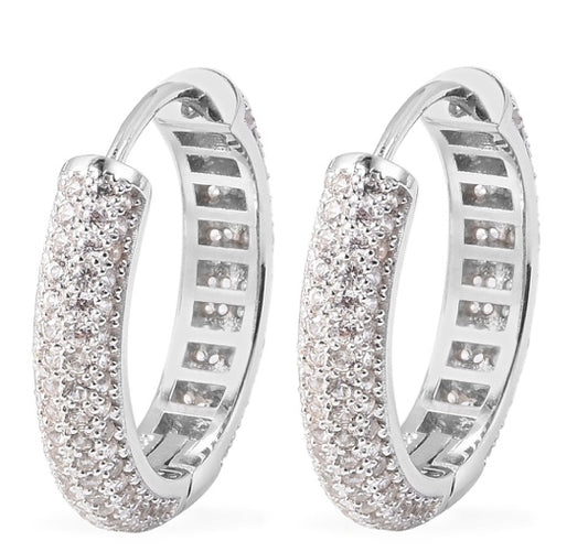 Natural White Zircon Pave Set Hoop Earrings