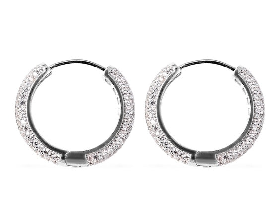 Natural White Zircon Pave Set Hoop Earrings