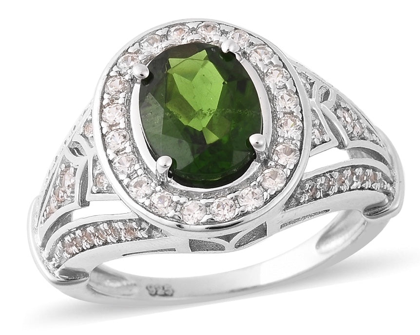 Siberian Chrome Diopside & White Zircon Ring