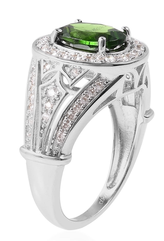Siberian Chrome Diopside & White Zircon Ring