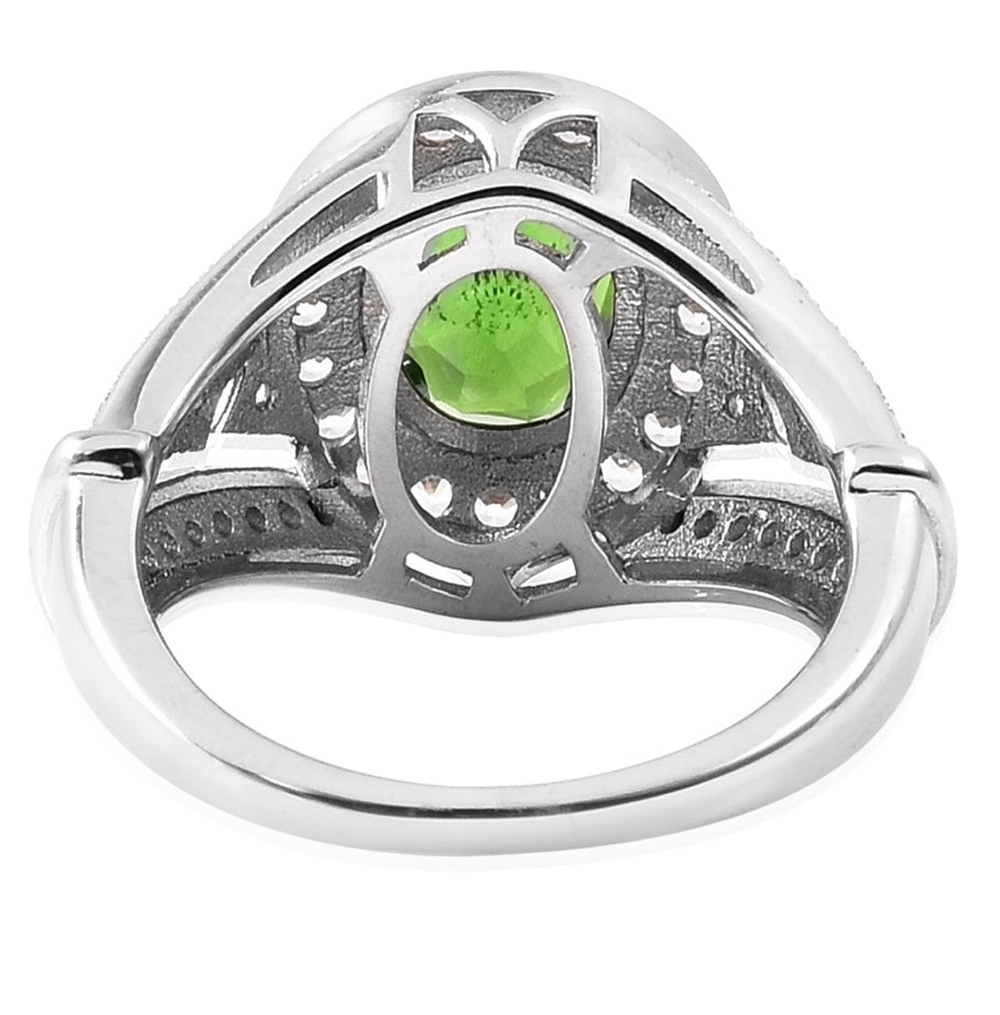 Siberian Chrome Diopside & White Zircon Ring