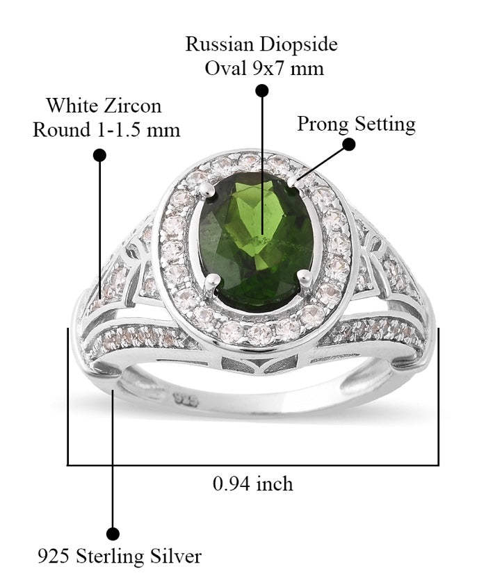 Siberian Chrome Diopside & White Zircon Ring