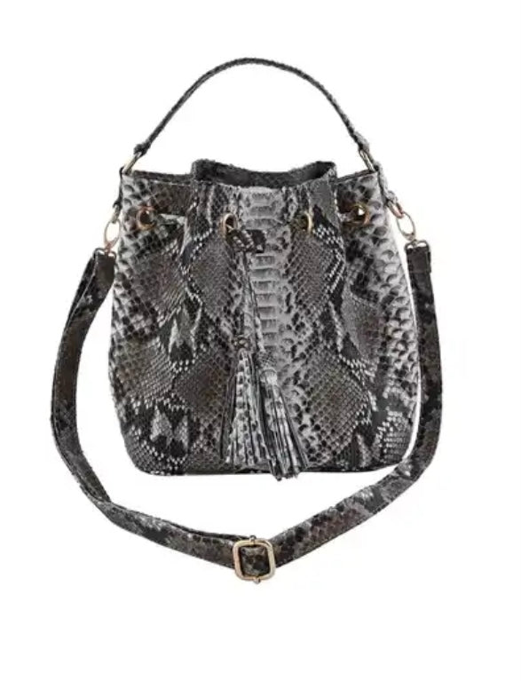 Grand Pelle Handcrafted Genuine Python Bucket Handbag