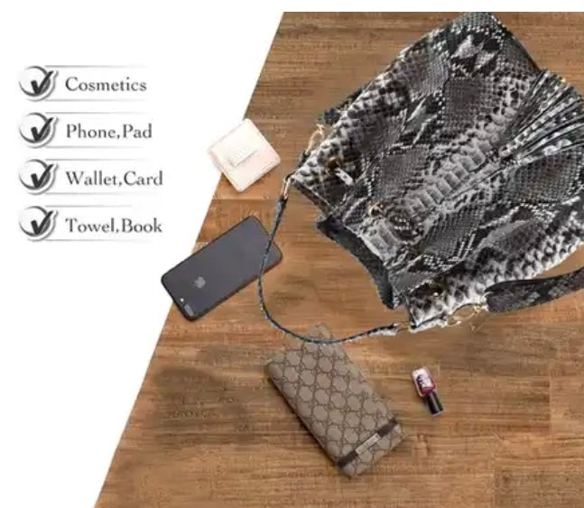 Grand Pelle Handcrafted Genuine Python Bucket Handbag