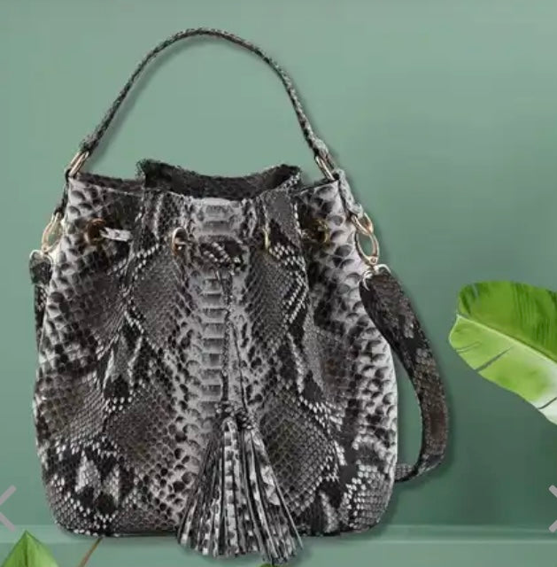 Grand Pelle Handcrafted Genuine Python Bucket Handbag