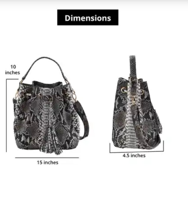 Grand Pelle Handcrafted Genuine Python Bucket Handbag