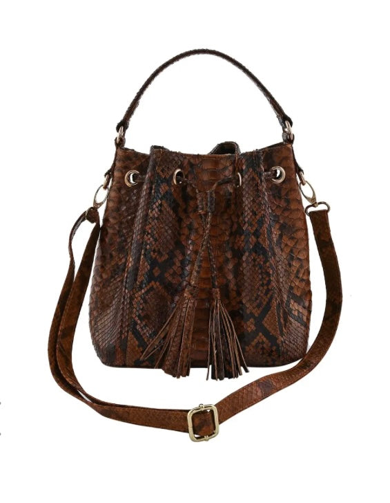 Grand Pelle Handcrafted Genuine Python Bucket Handbag