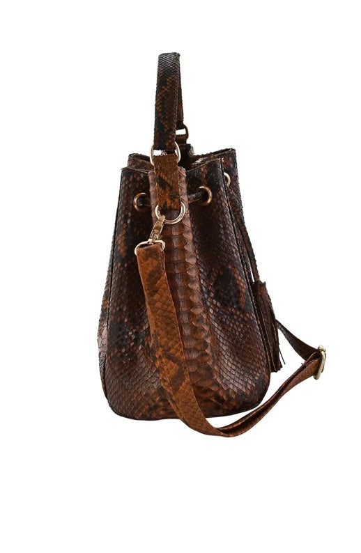 Grand Pelle Handcrafted Genuine Python Bucket Handbag