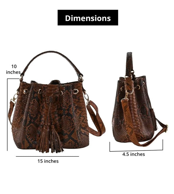 Grand Pelle Handcrafted Genuine Python Bucket Handbag