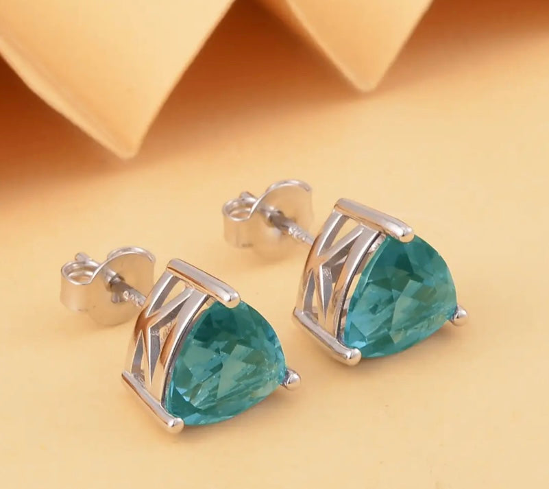 Teal Fluorite Color Change Trillion Earrings