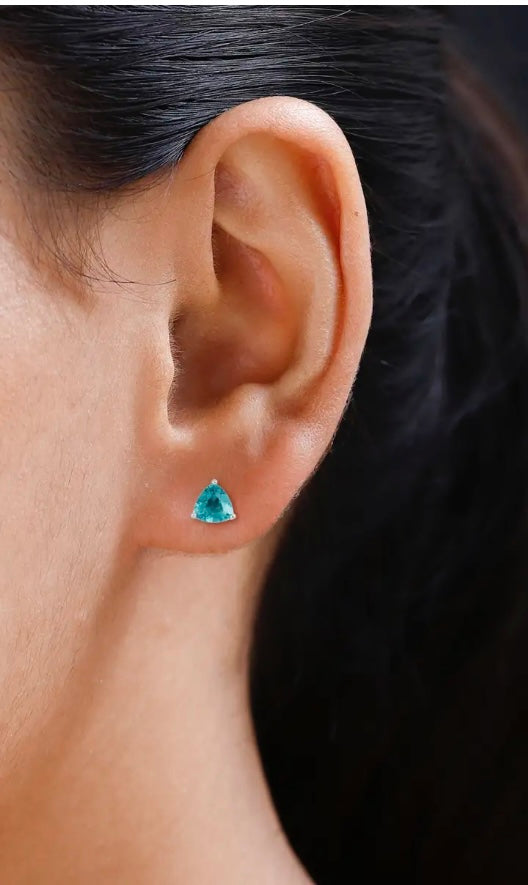 Teal Fluorite Color Change Trillion Earrings