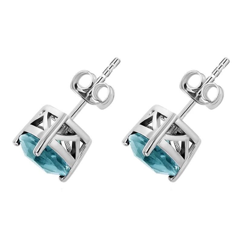 Teal Fluorite Color Change Trillion Earrings
