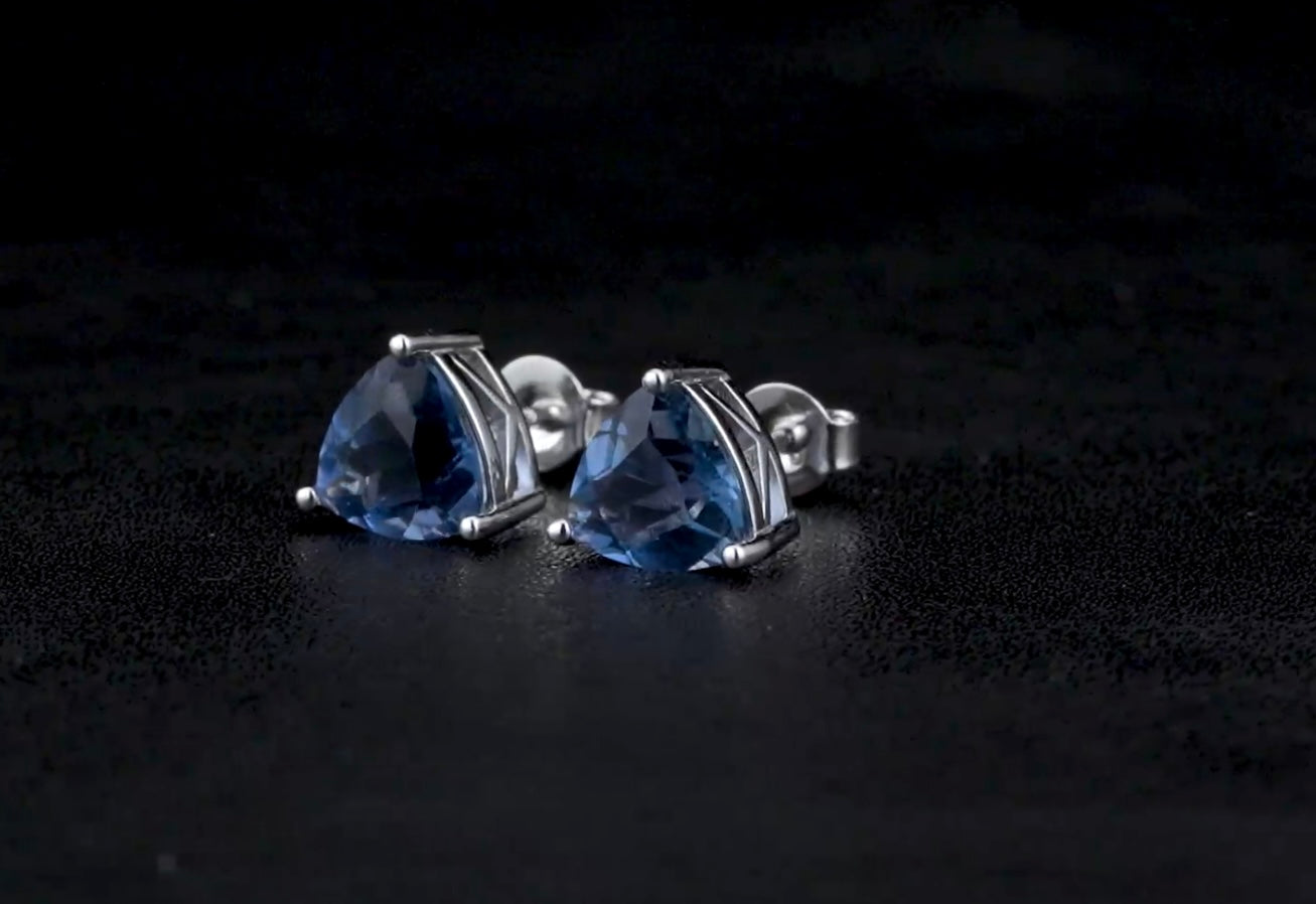 Teal Fluorite Color Change Trillion Earrings