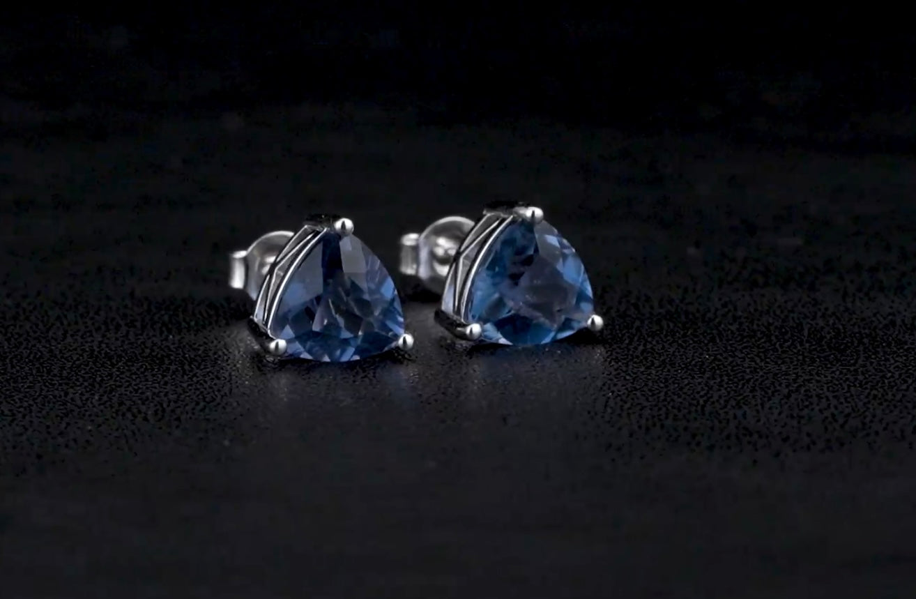 Teal Fluorite Color Change Trillion Earrings