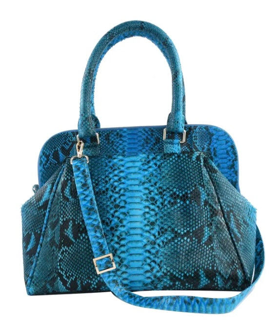Grand Pelle Collection Genuine Python Large Turquoise Handbag