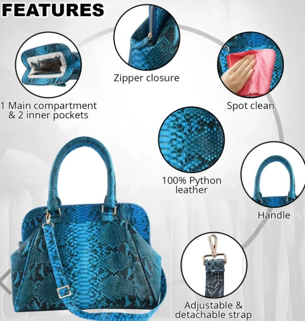 Grand Pelle Collection Genuine Python Large Turquoise Handbag