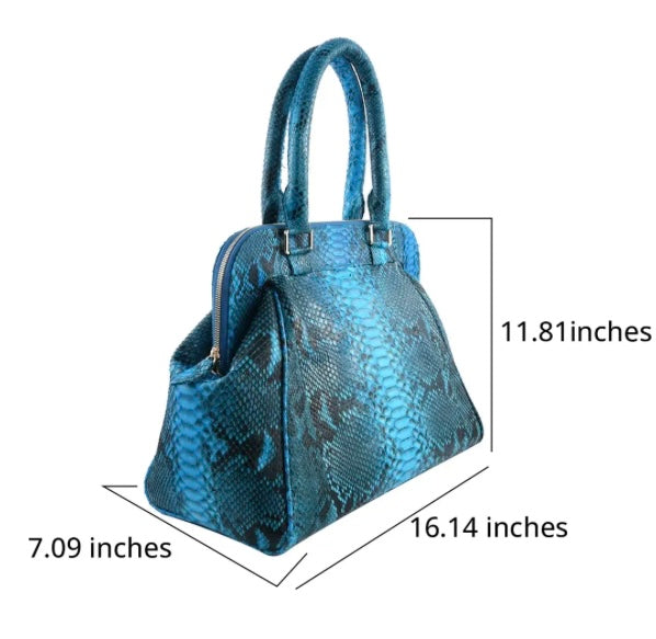 Grand Pelle Collection Genuine Python Large Turquoise Handbag