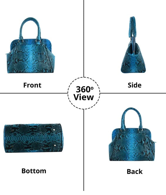 Grand Pelle Collection Genuine Python Large Turquoise Handbag