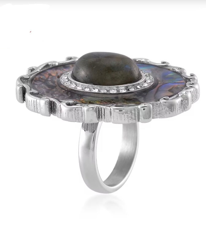 Labradorite and Abalone Shell Ring