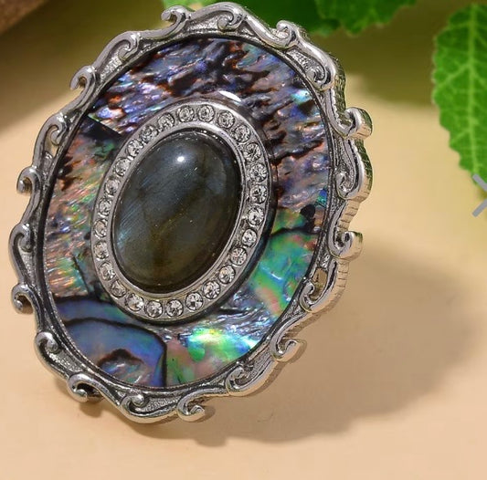 Labradorite and Abalone Shell Ring