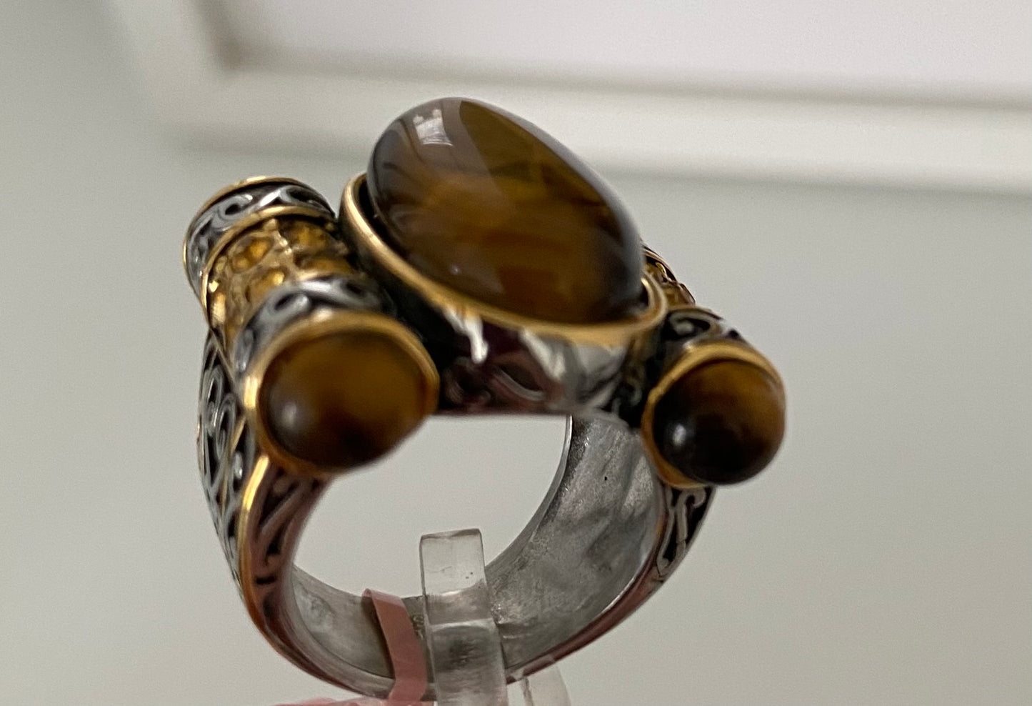 Tiger's Eye & Austrian Chrystals Stainless Steel Ring