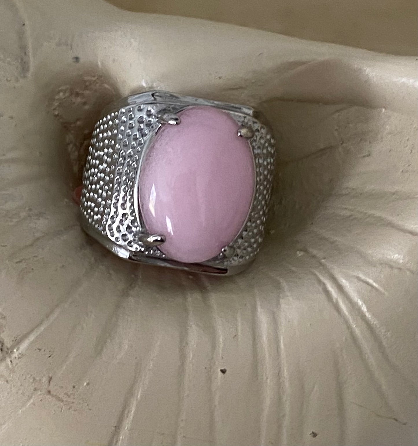 Pink Jade Stainless Steel Ring