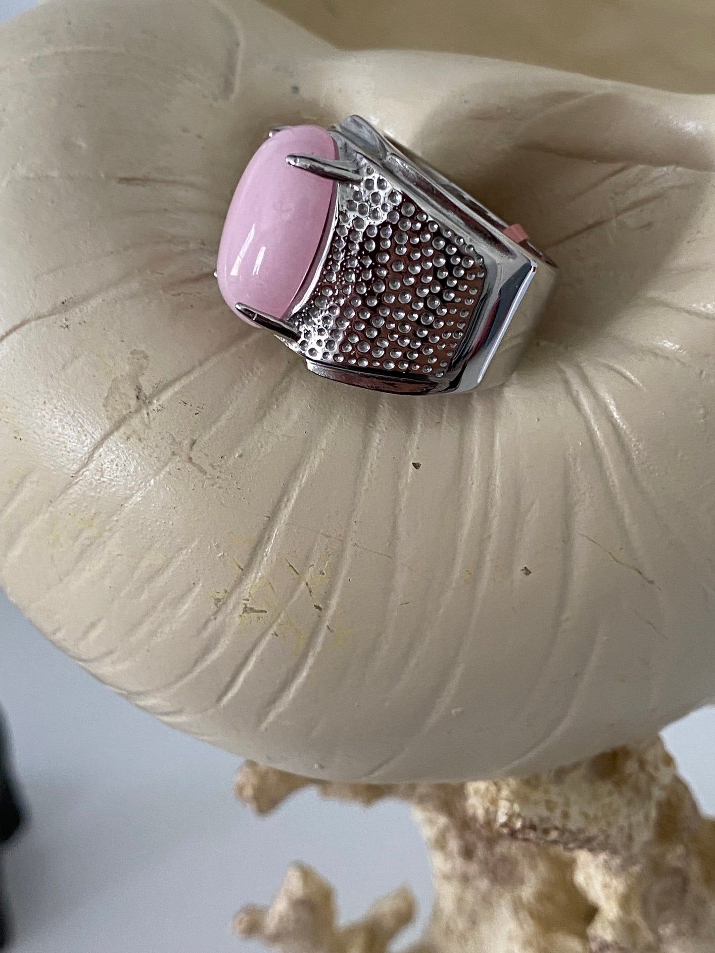 Pink Jade Stainless Steel Ring