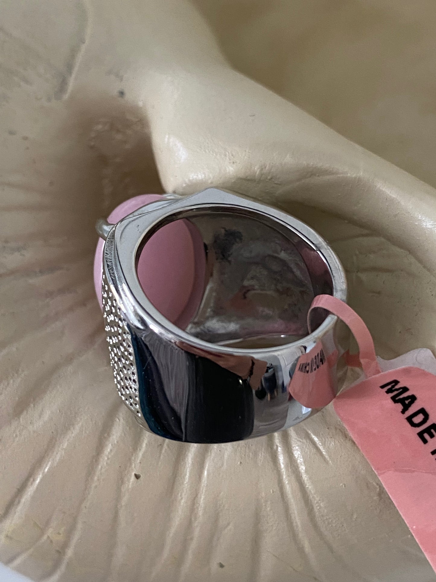 Pink Jade Stainless Steel Ring