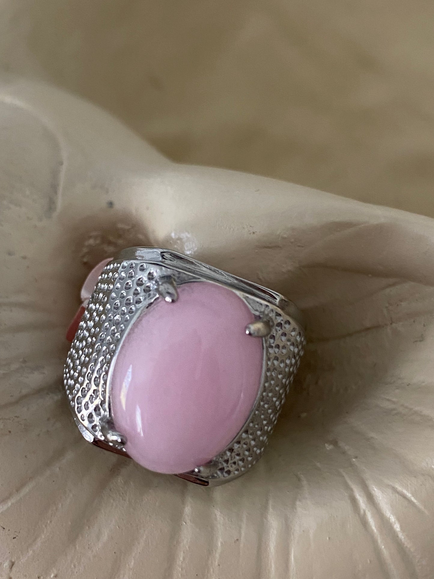 Pink Jade Stainless Steel Ring