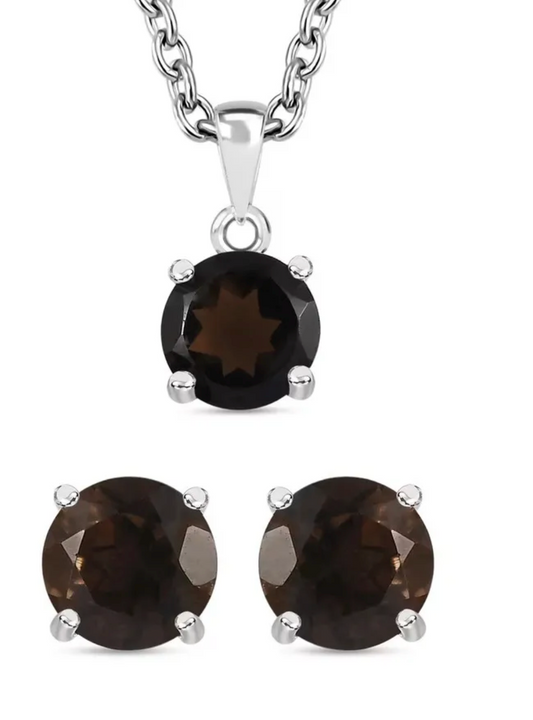 Smokey Quartz Pendant and Earring Set