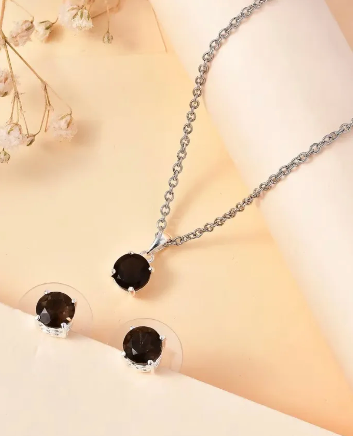 Smokey Quartz Pendant and Earring Set