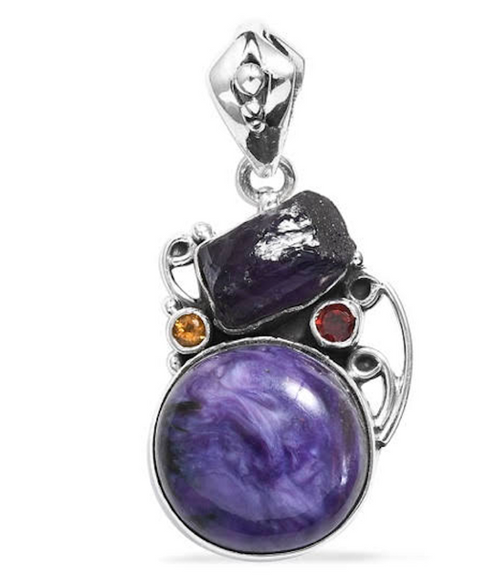 Siberian Charoite Multi Gem Silver Pendant