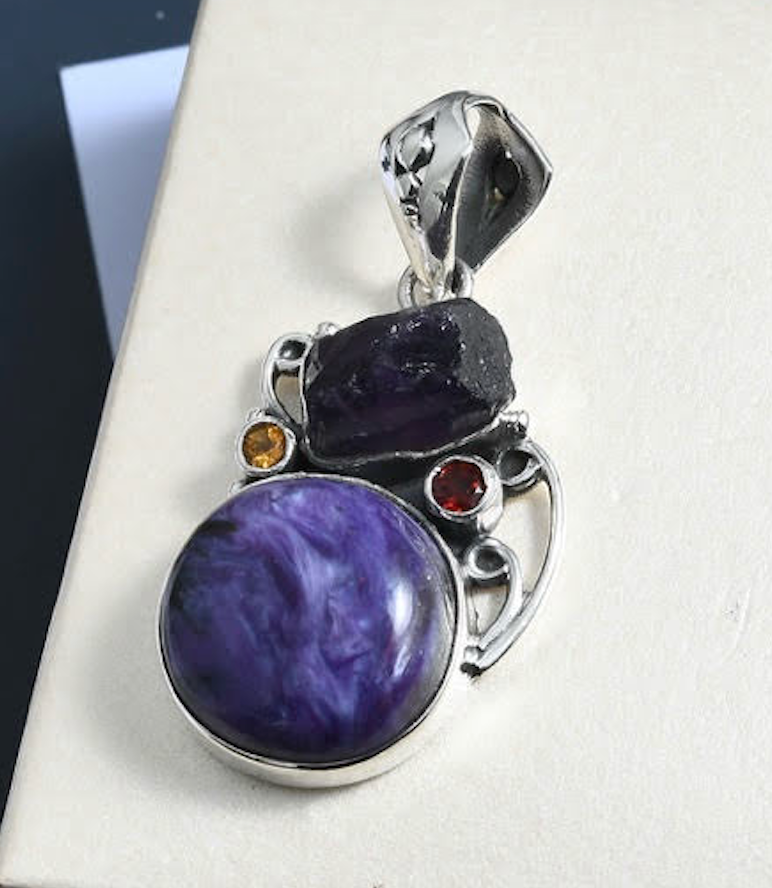 Siberian Charoite Multi Gem Silver Pendant