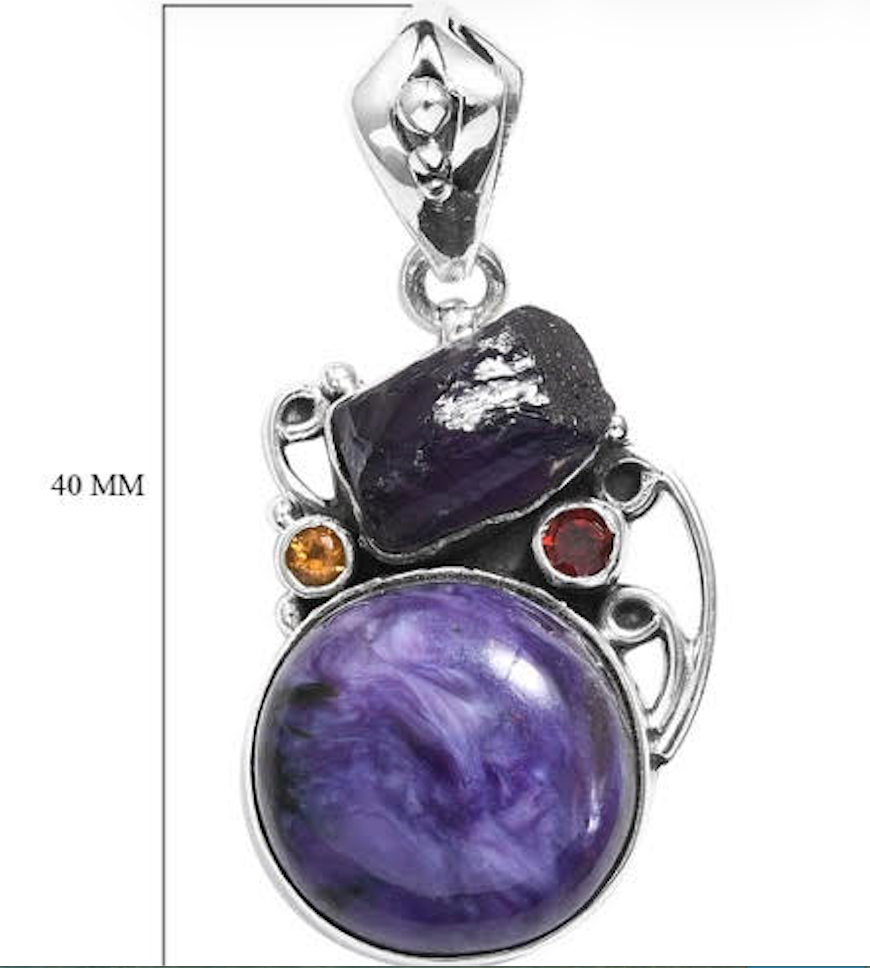 Siberian Charoite Multi Gem Silver Pendant