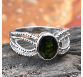 Russian Chrome Diopside Solitaire Ring