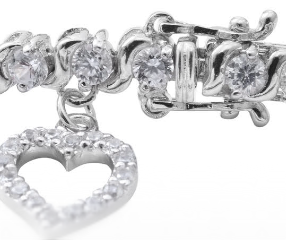Natural White Zircon Tennis Bracelet With Heart Charm
