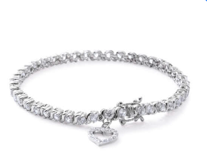 Natural White Zircon Tennis Bracelet With Heart Charm