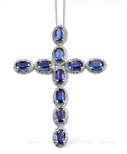 Himalayan Kyanite Silver Cross Pendant With Chain
