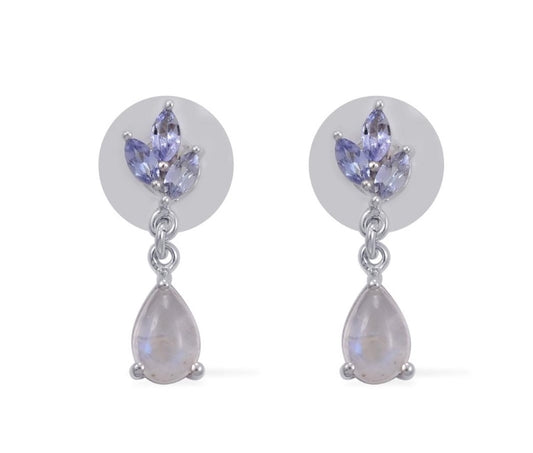 Sri Lankan Rainbow Moonstone & Tanzanite Earrings