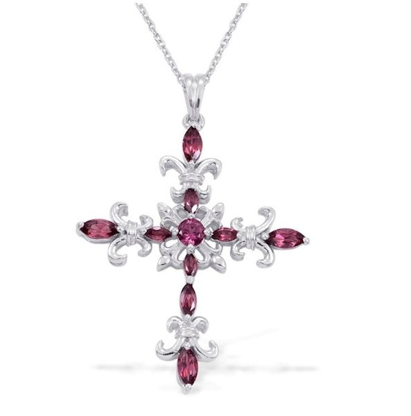 Orissa Rhodolite Garnet Large Cross Silver Pendant With Chain