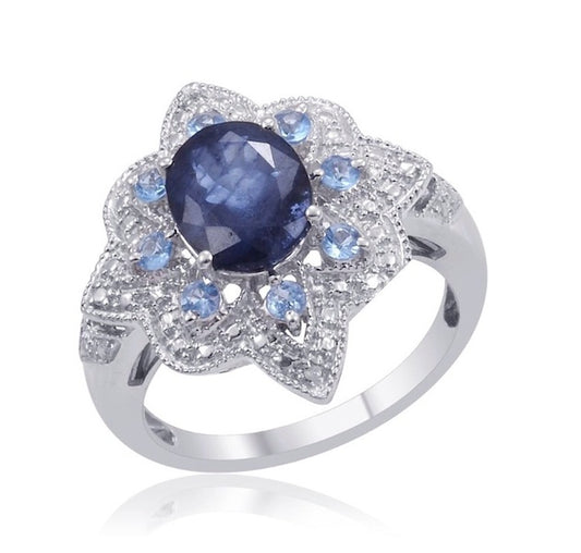 Kanchanaburi Blue Sapphire & Electric Blue Topaz Ring