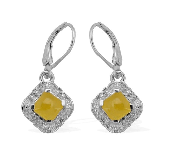 Yellow Jade (D) Platinum Over 925 Sterling Silver Earrings