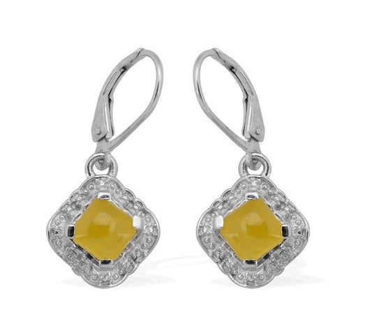 Yellow Jade (D) Platinum Over 925 Sterling Silver Earrings